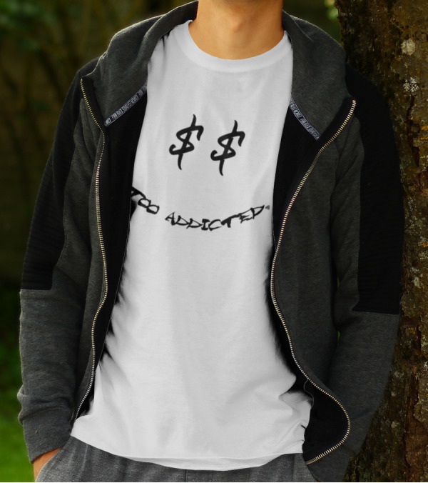 Gabe Farrell Productions Too Addicted Dollar Sign Smile Face T-Shirt