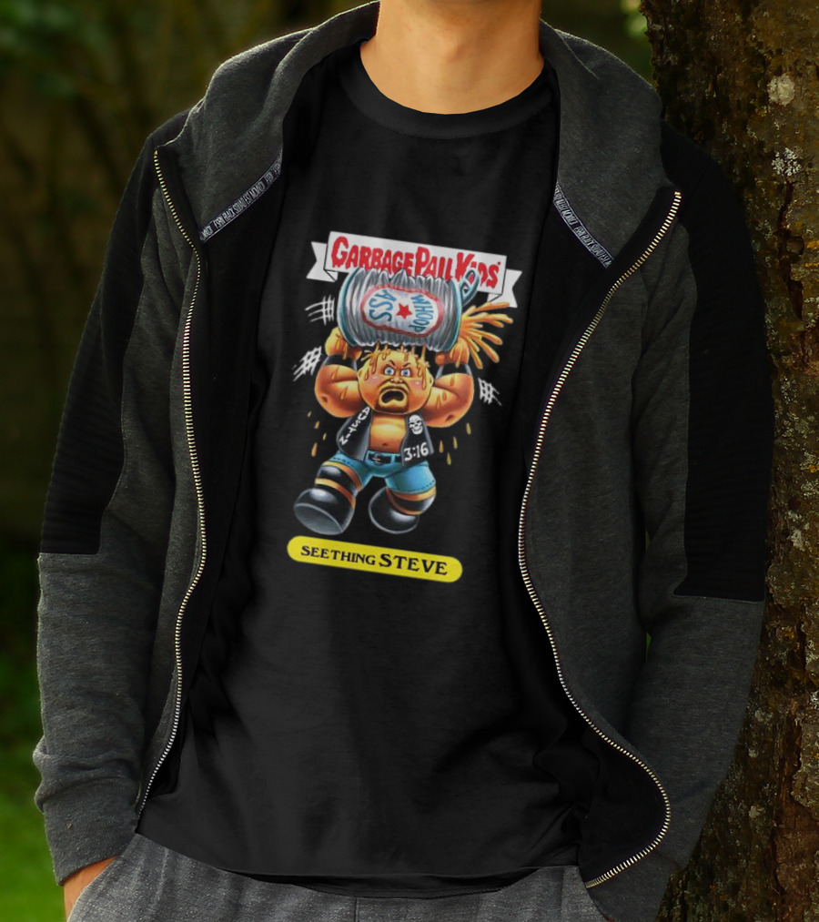 Garbage Pail Kids Seething Steve 3:16 Parody Character With Exploding Trash Can T-Shirt