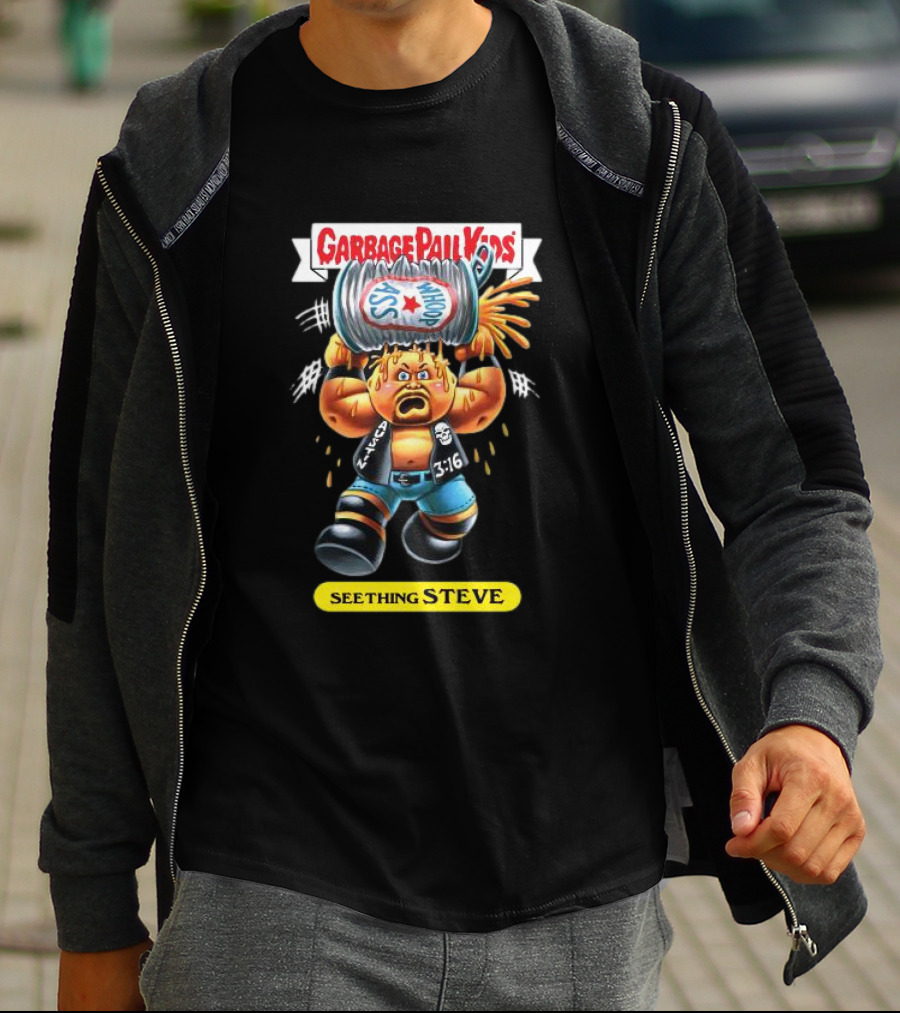 Garbage Pail Kids Seething Steve 3:16 Parody Character With Exploding Trash Can T-Shirt