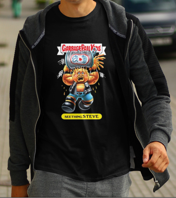 Garbage Pail Kids Seething Steve 3:16 Parody Character With Exploding Trash Can T-Shirt