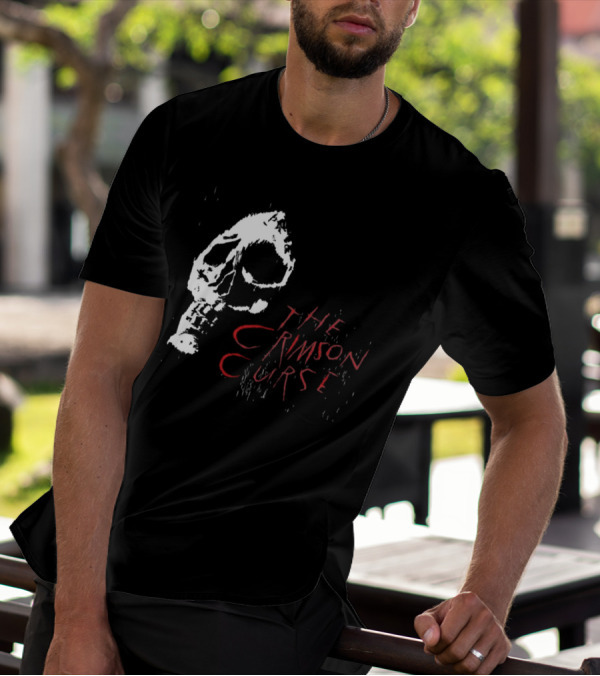 The Crimson Curse Skull White And Red Text With Skull T-Shirt