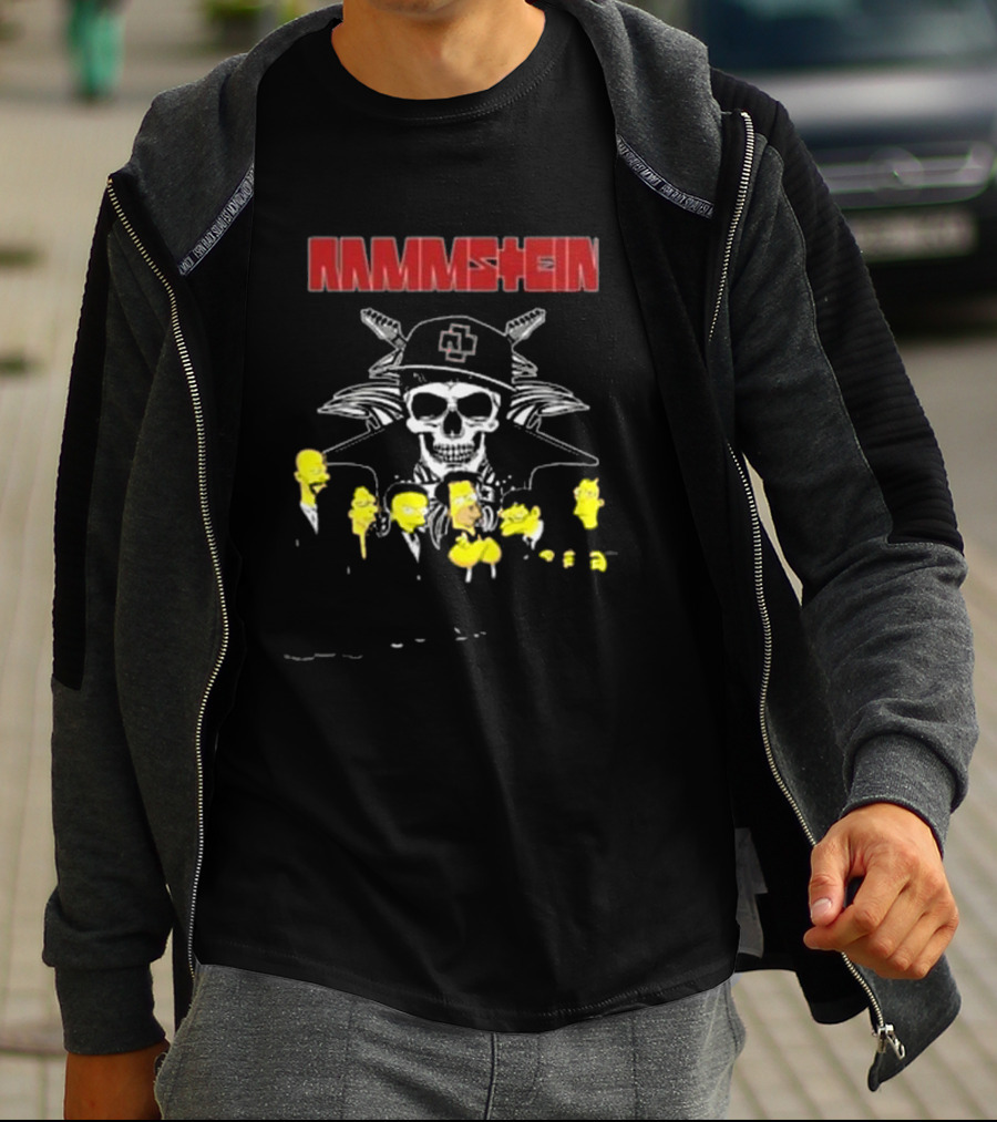 Rammstein Simpsons Crossover Skull And Family Band Characters T-Shirt