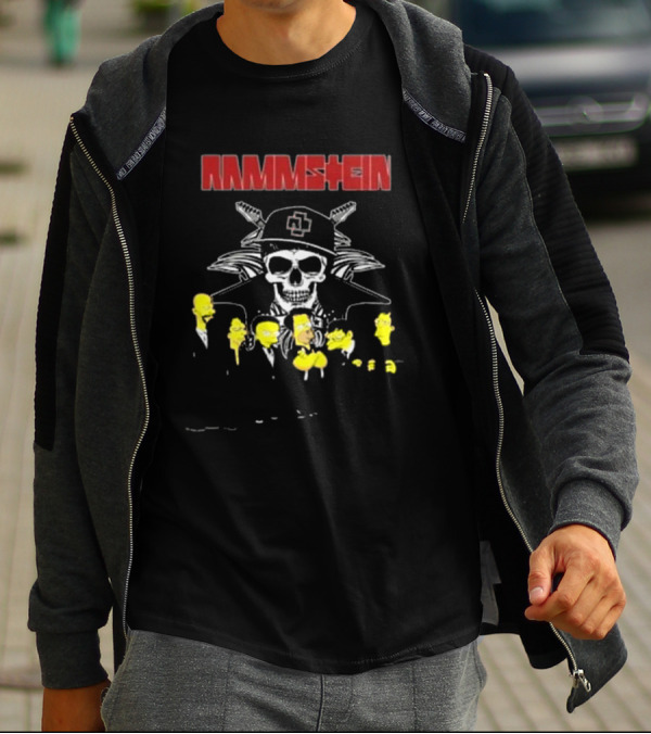 Rammstein Simpsons Crossover Skull And Family Band Characters T-Shirt
