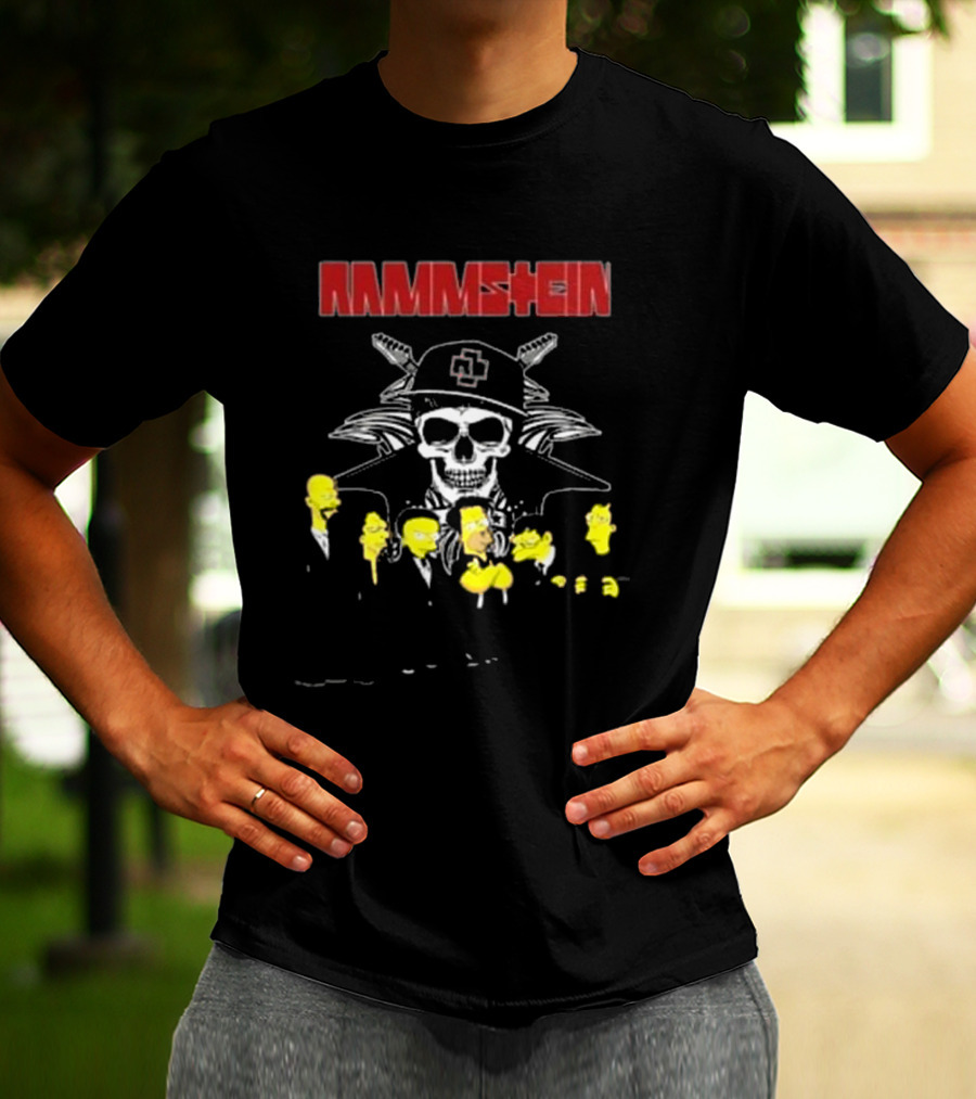 Rammstein Simpsons Crossover Skull And Family Band Characters T-Shirt