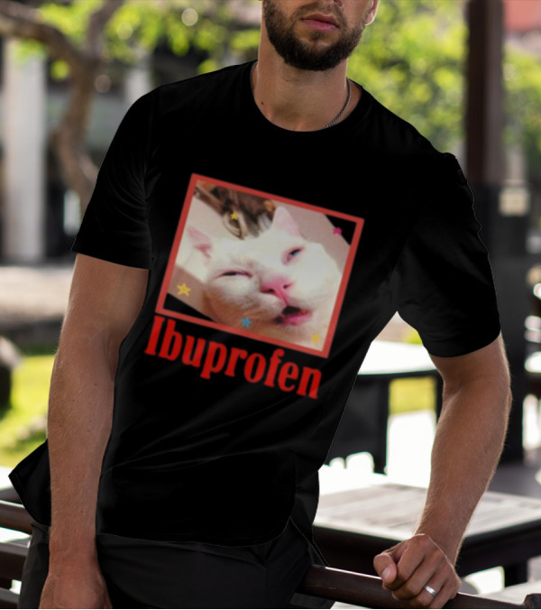 Ibuprofen Meme Cat With Distorted Face And Stars T-Shirt