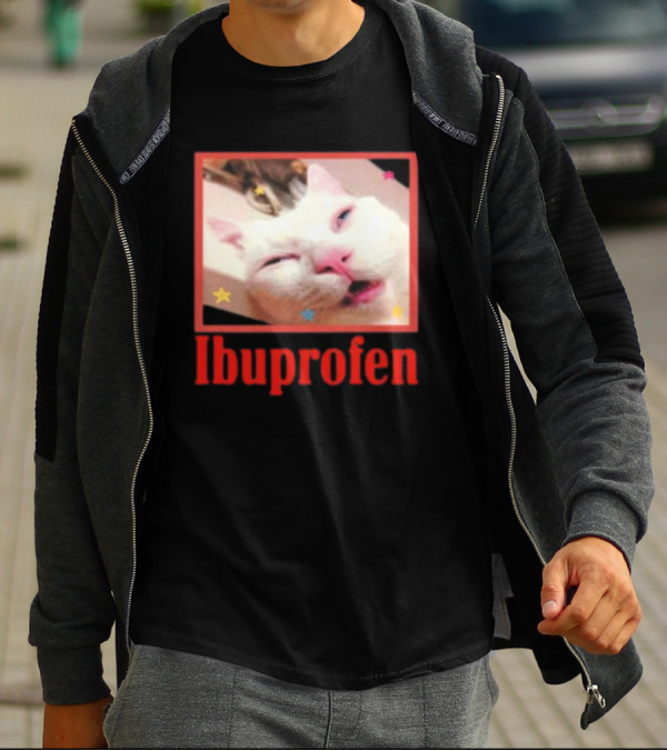 Ibuprofen Meme Cat With Distorted Face And Stars T-Shirt