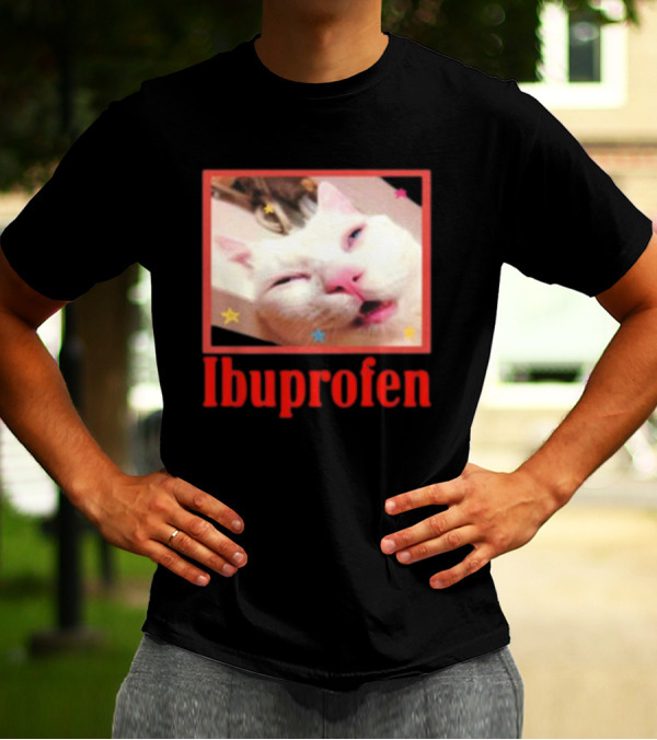 Ibuprofen Meme Cat With Distorted Face And Stars T-Shirt
