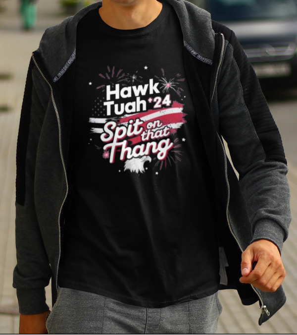 Hawk Tuah 24 Spit On That Thang American Flag Fireworks Eagle T-Shirt