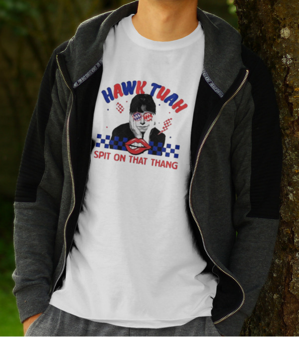 Hawk Tuah Spit On That Thang Lip Checkered Sunglasses T-Shirt