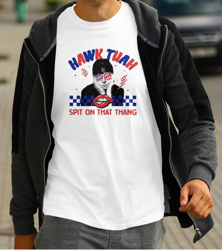 Hawk Tuah Spit On That Thang Lip Checkered Sunglasses T-Shirt