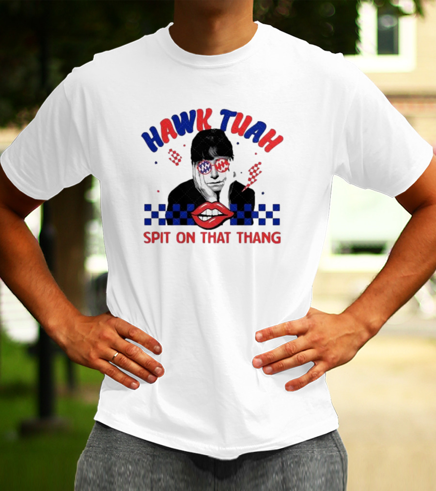 Hawk Tuah Spit On That Thang Lip Checkered Sunglasses T-Shirt