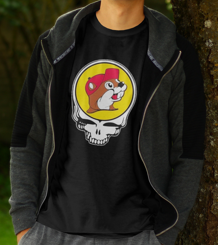 Buc-ee's Beaver In Grateful Dead Skull T-Shirt