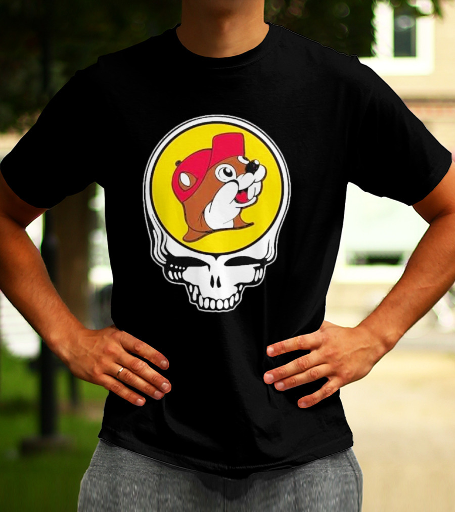 Buc-ee's Beaver In Grateful Dead Skull T-Shirt