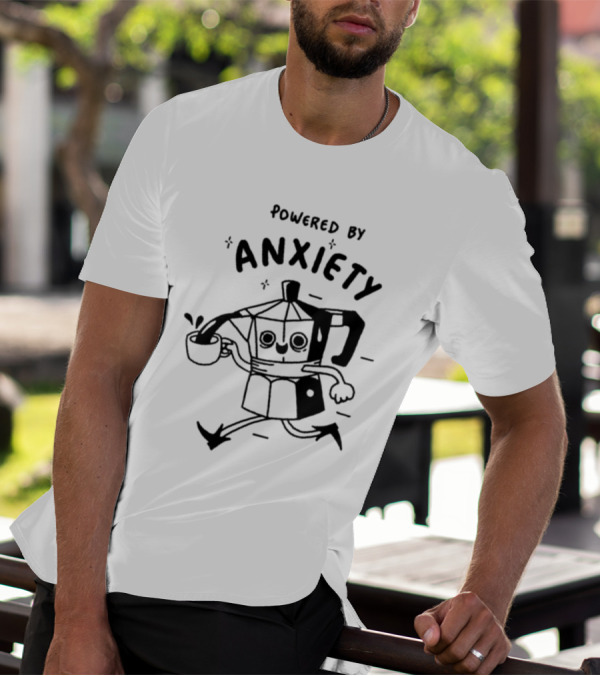 Powered By Anxiety Coffee Pot Running With A Smile And Cup T-Shirt