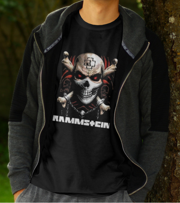 Rammstein Skull Crossbones Red Eyes Chain T-Shirt