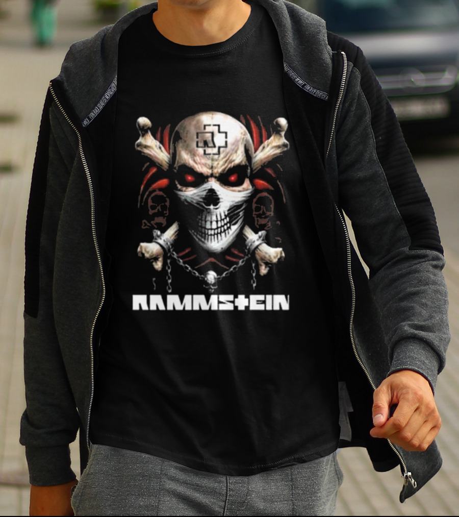 Rammstein Skull Crossbones Red Eyes Chain T-Shirt
