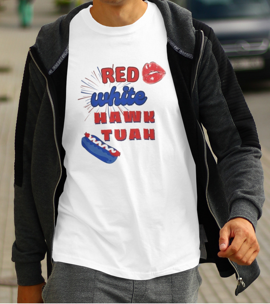 Red White Hawk Tuah Lips Hotdog T-Shirt