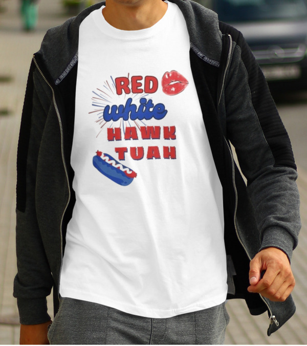 Red White Hawk Tuah Lips Hotdog T-Shirt