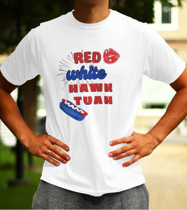 Red White Hawk Tuah Lips Hotdog T-Shirt
