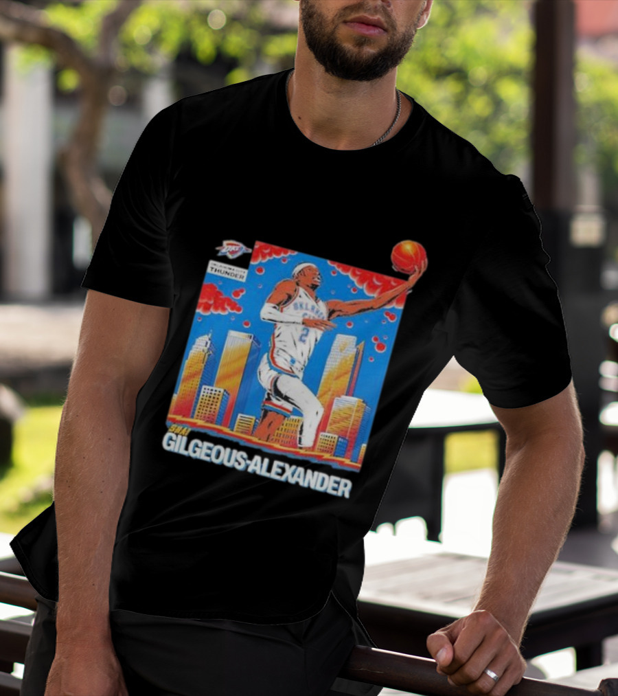 Oklahoma City Thunder Shai Gilgeous-Alexander Skyline Basketball Playoff T-Shirt
