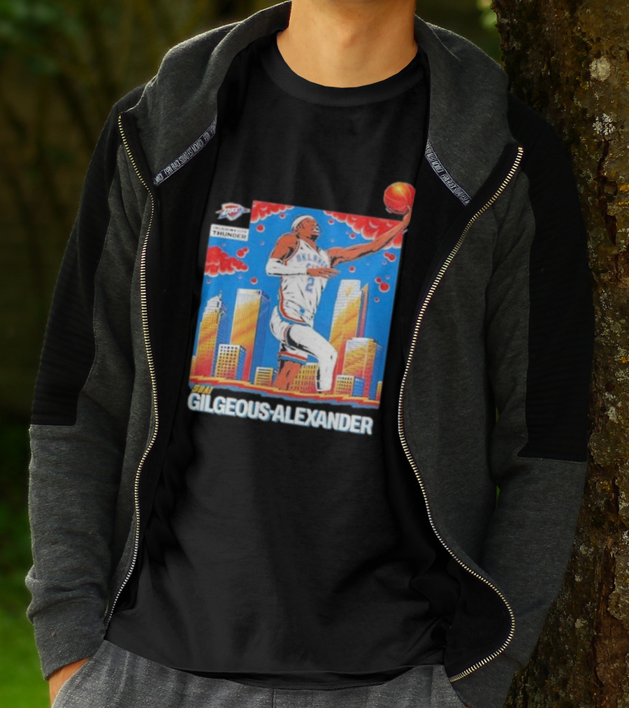 Oklahoma City Thunder Shai Gilgeous-Alexander Skyline Basketball Playoff T-Shirt