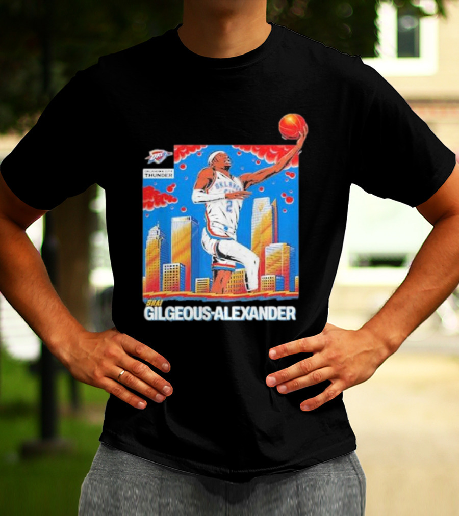 Oklahoma City Thunder Shai Gilgeous-Alexander Skyline Basketball Playoff T-Shirt