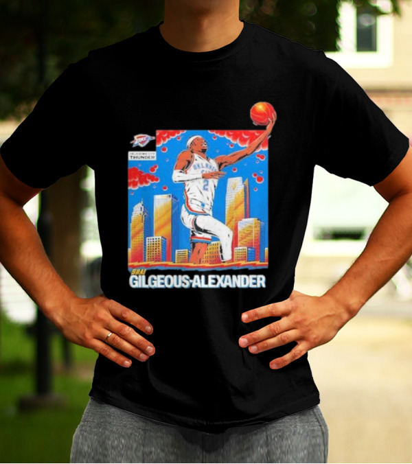 Oklahoma City Thunder Shai Gilgeous-Alexander Skyline Basketball Playoff T-Shirt