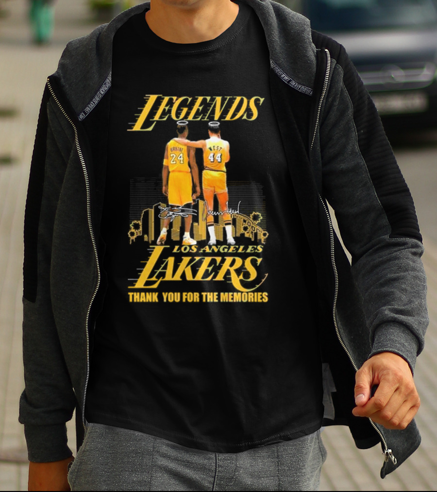 Legends Kobe Bryant Jerry West Los Angeles Lakers Thank You For The Memories Signatures T-Shirt