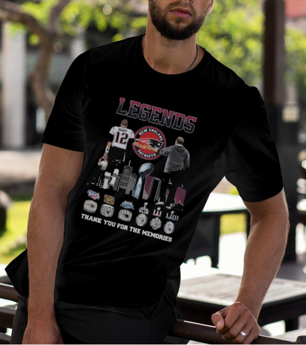 Legends New England Patriots Tom Brady Bill Belichick Thank You For The Memories Rings T-Shirt