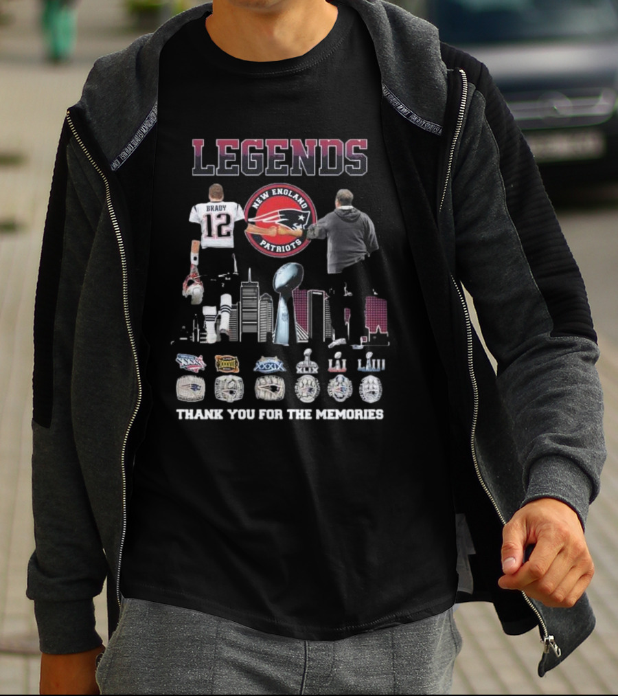 Legends New England Patriots Tom Brady Bill Belichick Thank You For The Memories Rings T-Shirt