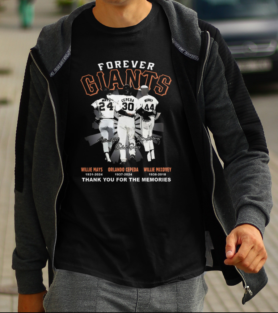 Forever Giants Willie Mays Orlando Cepeda Willie McCovey Thank You For The Memories T-Shirt