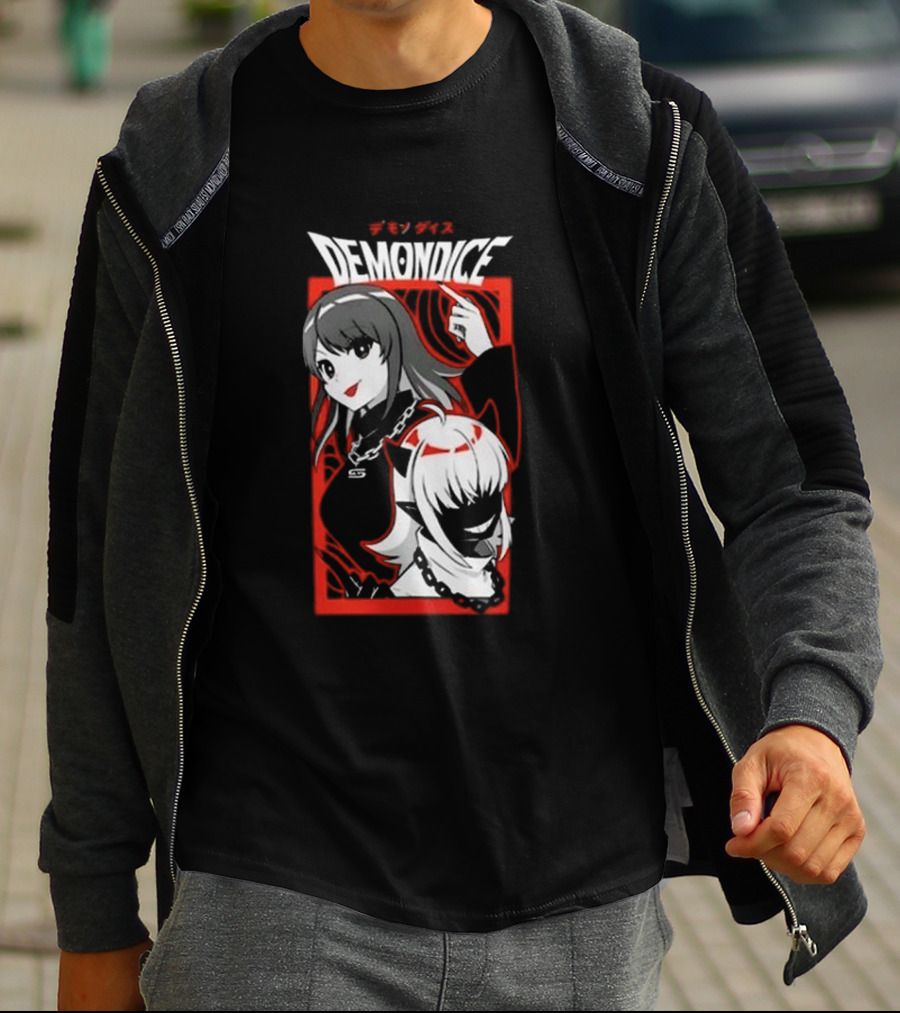 Gamer Supps Demondice Anime Style Characters In Bold Red And Black T-Shirt
