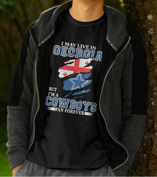 I May Live In Georgia But I’m A Cowboys Fan Forever NFL Dallas Cowboys Georgia Flag Dallas Star T-Shirt
