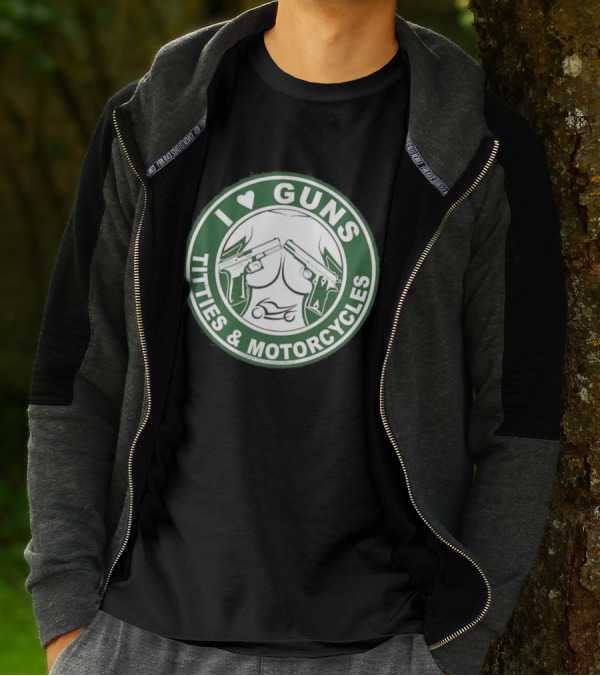 I Love Guns Titties Motorcycles Logo Circle T-Shirt