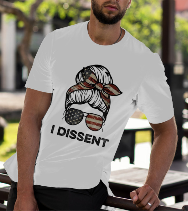 Messy Bun I Dissent USA Flag Vintage Sunglasses Bow T-Shirt