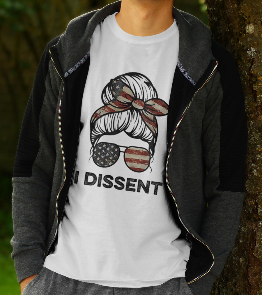 Messy Bun I Dissent USA Flag Vintage Sunglasses Bow T-Shirt