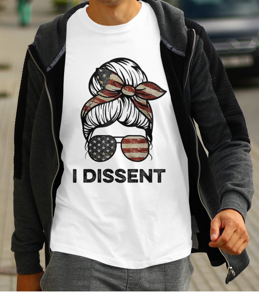 Messy Bun I Dissent USA Flag Vintage Sunglasses Bow T-Shirt