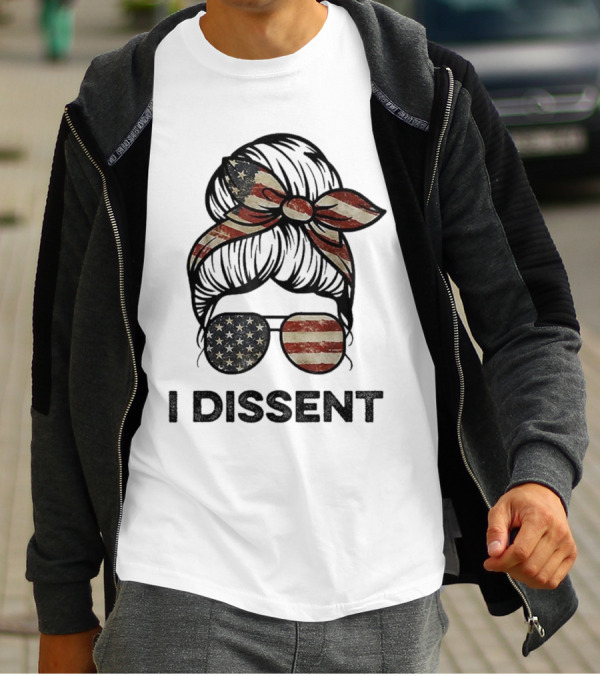 Messy Bun I Dissent USA Flag Vintage Sunglasses Bow T-Shirt