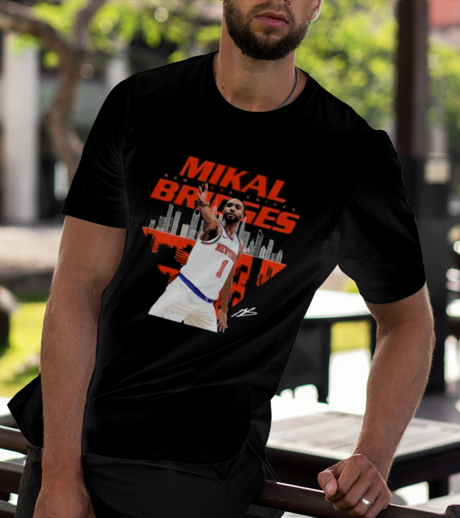 Mikal Bridges New York Knicks Skyline Signature Number 1 T-Shirt