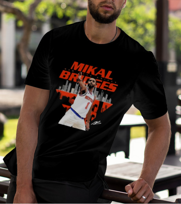 Mikal Bridges New York Knicks Skyline Signature Number 1 T-Shirt