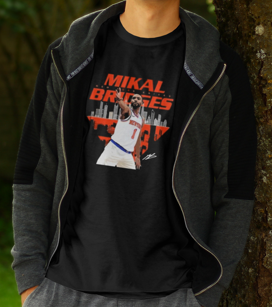 Mikal Bridges New York Knicks Skyline Signature Number 1 T-Shirt