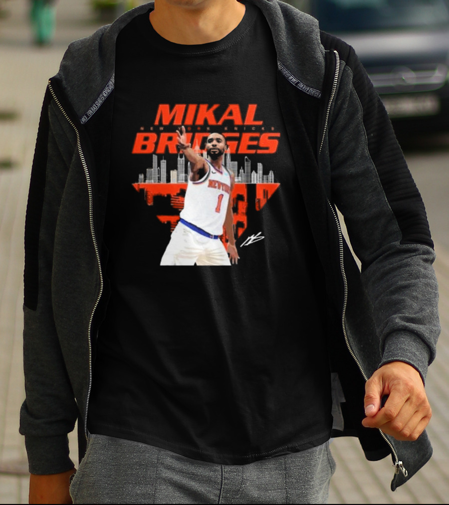 Mikal Bridges New York Knicks Skyline Signature Number 1 T-Shirt