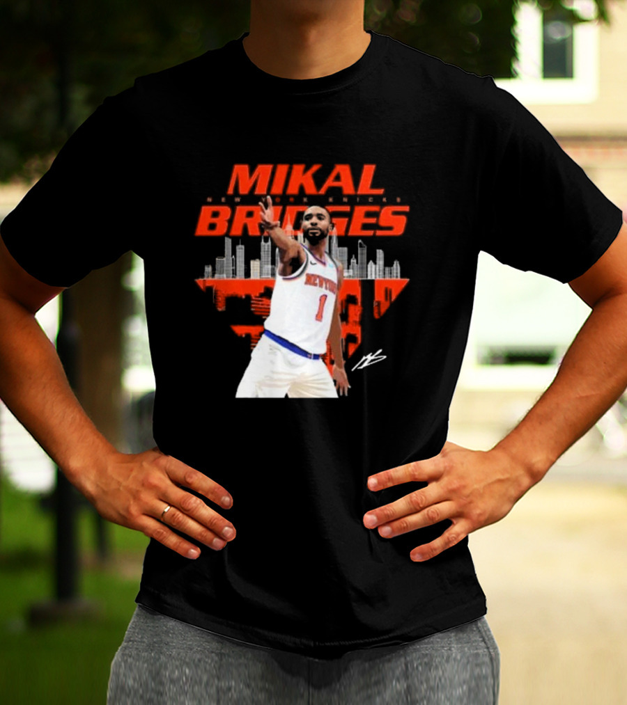 Mikal Bridges New York Knicks Skyline Signature Number 1 T-Shirt