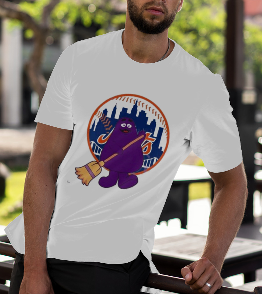 New York Mets Grimace Character Broom Sweep LFGM T-Shirt