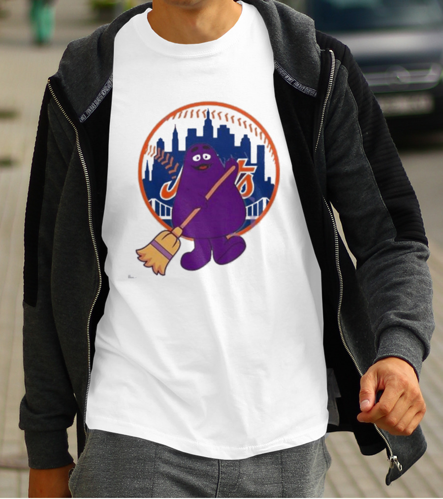 New York Mets Grimace Character Broom Sweep LFGM T-Shirt