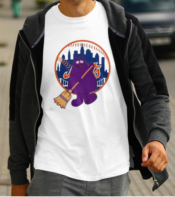 New York Mets Grimace Character Broom Sweep LFGM T-Shirt