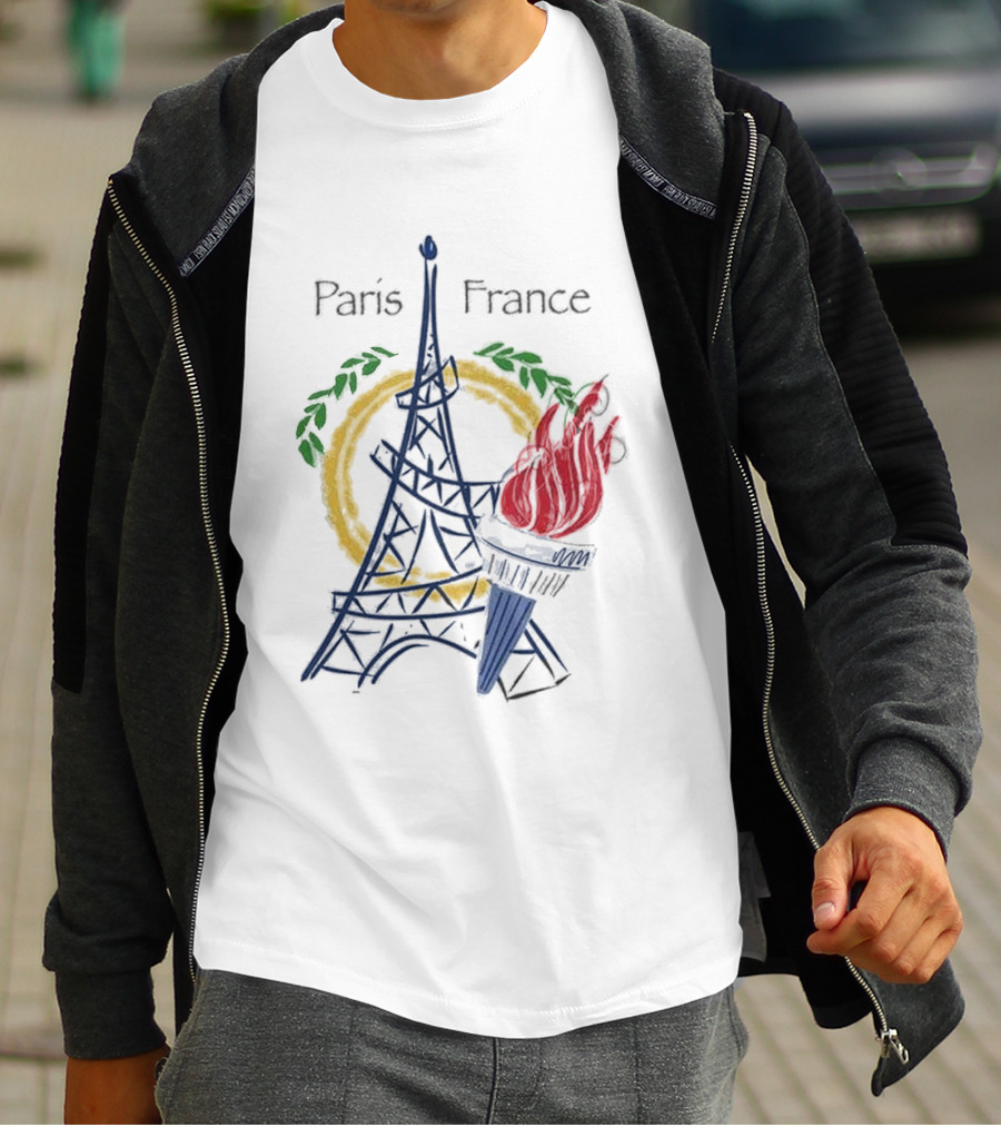 Paris France Eiffel Torch Olympic Laurel Icons T-Shirt