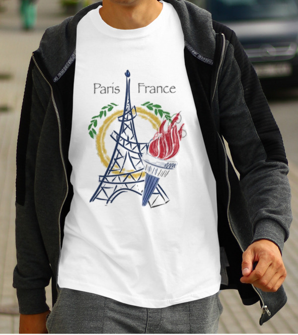 Paris France Eiffel Torch Olympic Laurel Icons T-Shirt