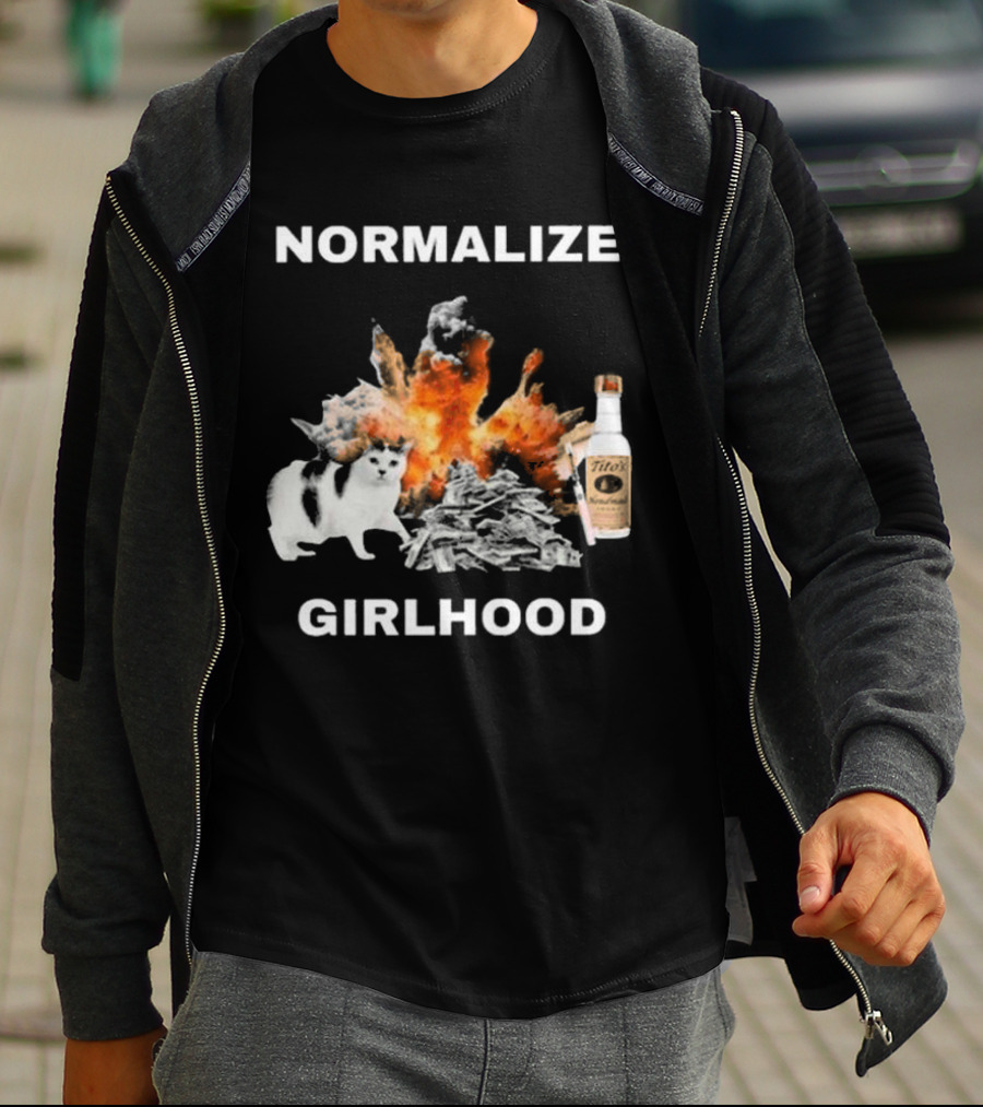 Normalize Girlhood Explosion Cat Tito's Bottle T-Shirt