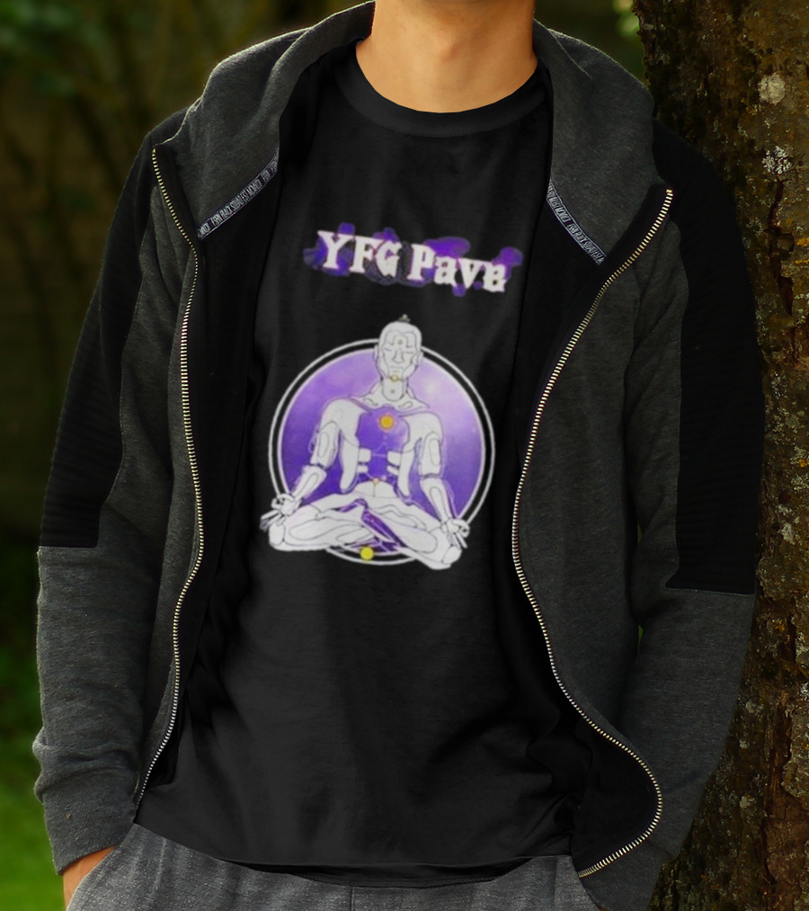 YFG Pave 444 Meditating Robotic Figure Purple Mandala T-Shirt